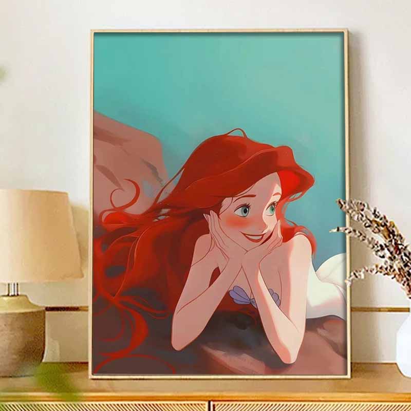 Disney Diamond Painting Kit Unframed, Ariel Mermaid Fantasy, Classic Style Home Decor Craft, Perfect Gift Idea
