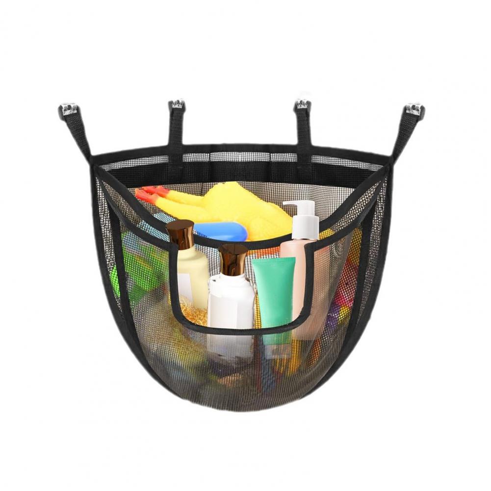 Bathroom Toy Storage Bag with Hooks Mesh Design Water Leakage Mildew-Proof Kids Toy Storage Organizer