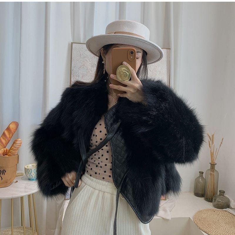 Høst og vinter Ny imitert revepels gressfrakk kvinners alder Reduserende temperament Kort og allsidig tykk snøring