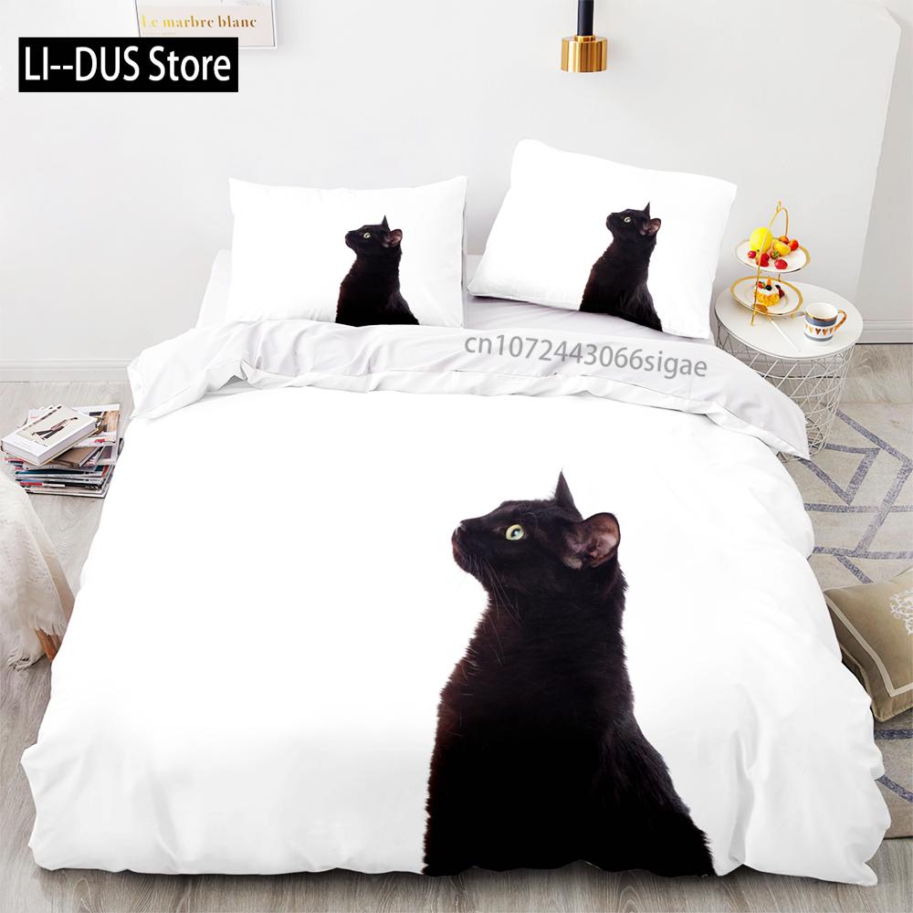 Black cat Bedding Set Single Twin Full Queen King Size Cute cat Bed Set Aldult Kid Bedroom Duvetcover Sets 3D Anime Pet 046