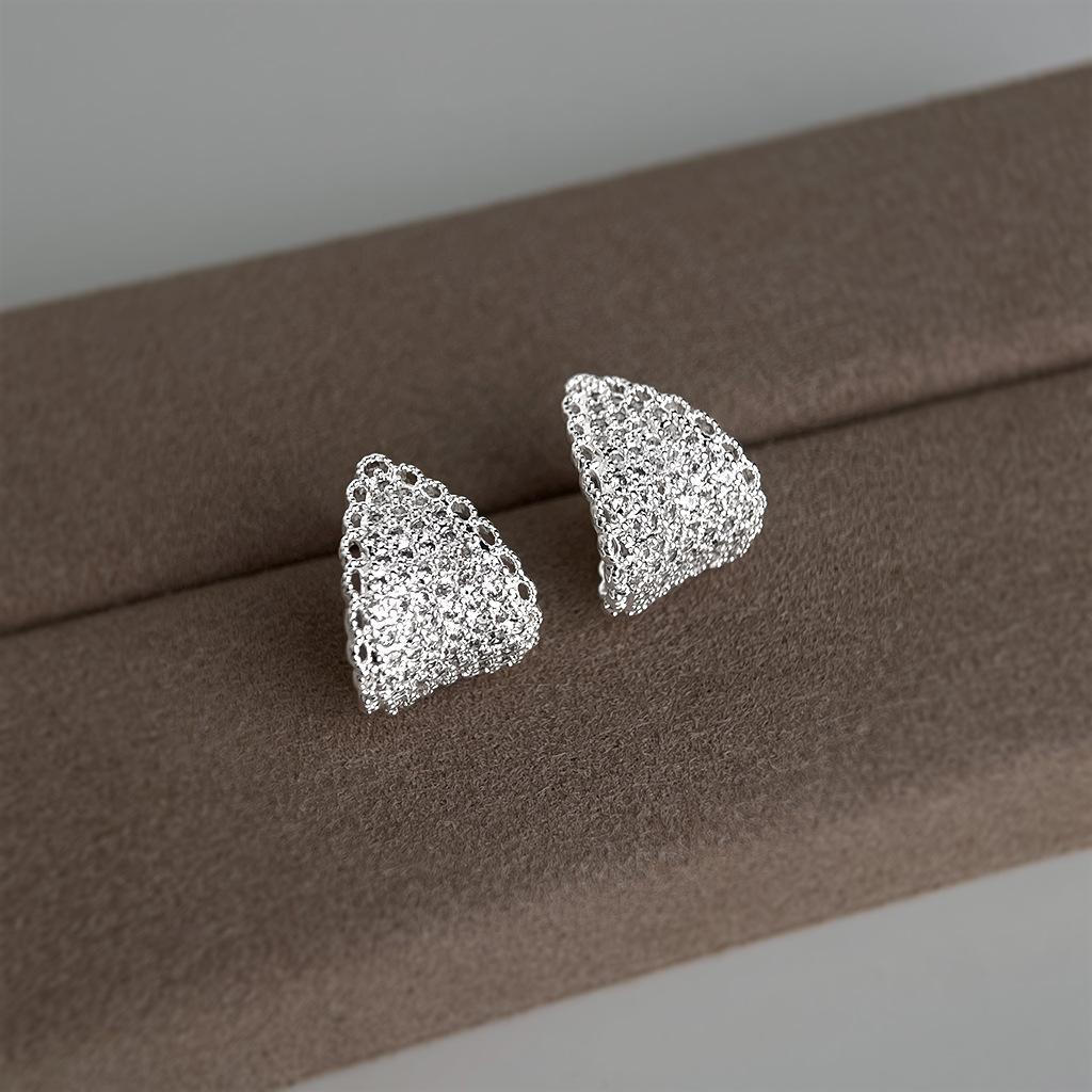 Sparkling Lace Geometric Drop Silver Stud Earrings Ladies Fashion Jewelry
