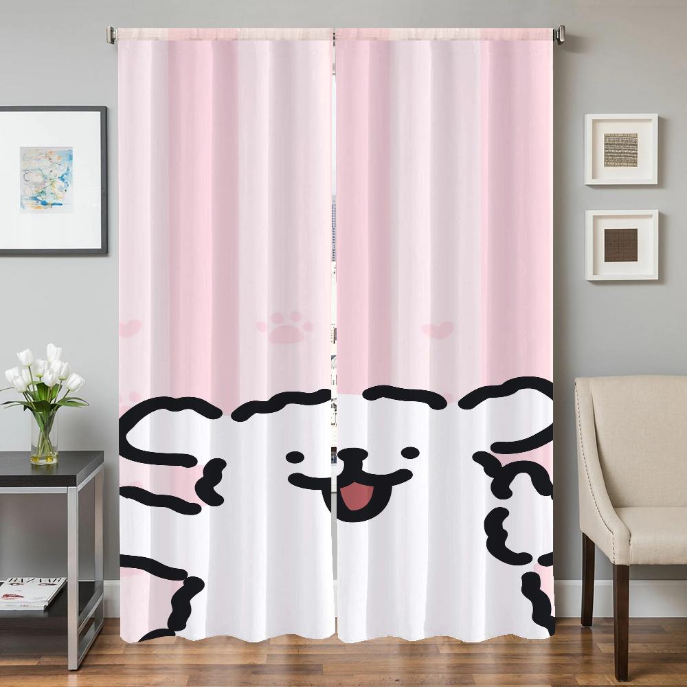 Home Interior Kitchen Curtains for Living Room 2 Pieces Blackout Curtains Door Curtain Maltese Dog Partition Bedroom Decoration