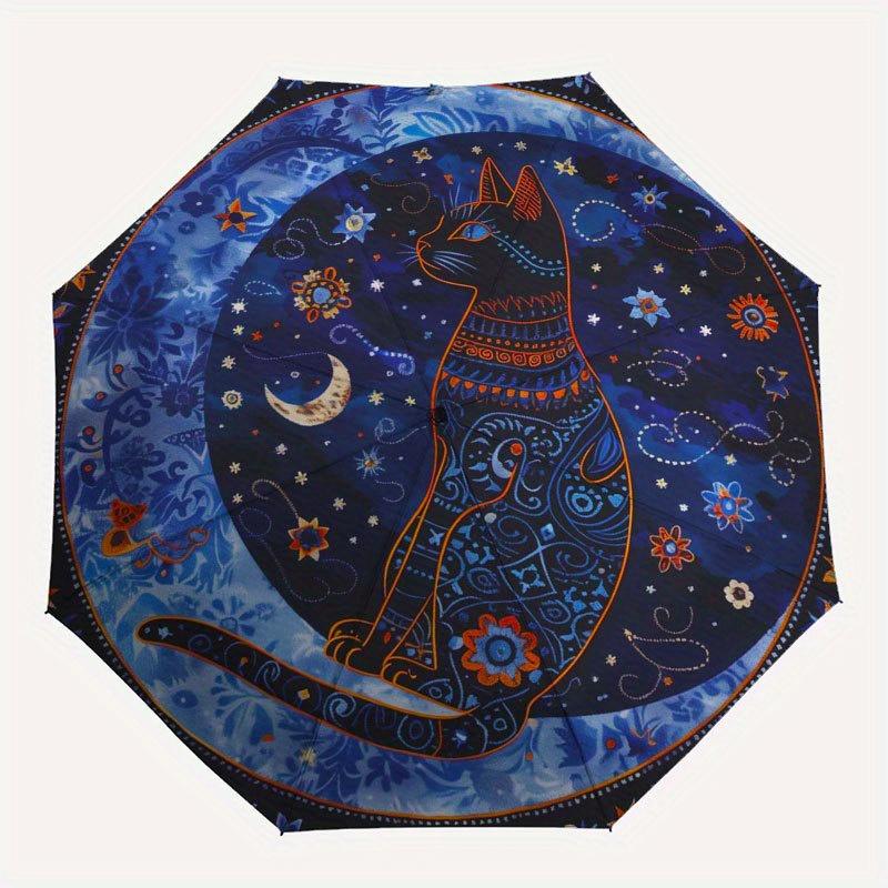 Starry Night Cat Round Rug: Celestial Patterns for Cozy SpacesUmbrella with Cute Design, Portable 3-Fold Compact Umbrella for Men & Women, Valentine's