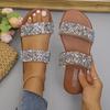 Women'S Wide Width Fashion Flat Sandals - Summer Beach Shoes with Sparkling Rhinestone Accents, Non-Slip Rubber Sole, Comfortable Open-Toe Design