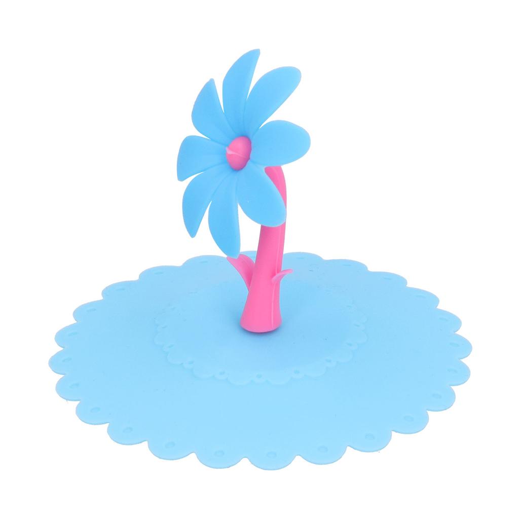 Silicone Lid Dustproof Hot and Cold Beverage Cup Cover with Flower Shape Handle for Kitchen