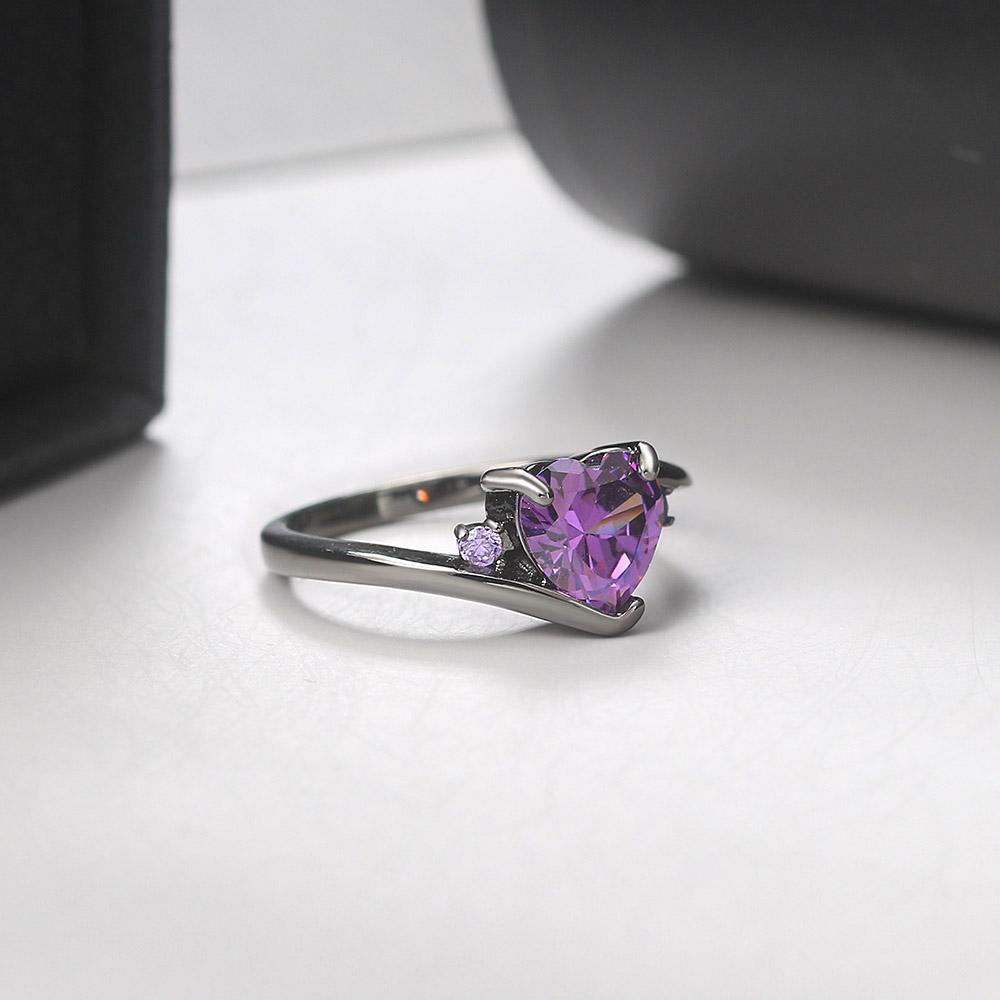 ZHOUYANG Love Heart Rings For Women Wedding jewellery Purple Zircon Black Gold Engagement Gifts Jewelry R110