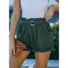 Women Summer Solid Color High Waist Loose Lace Up Pocket Casual Shorts