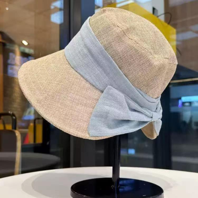 New Lightweight Linen-Look Bucket Hat Women Summer Wide Brim Sunscreen Breathable Back Slit Reversible Brim Versatile