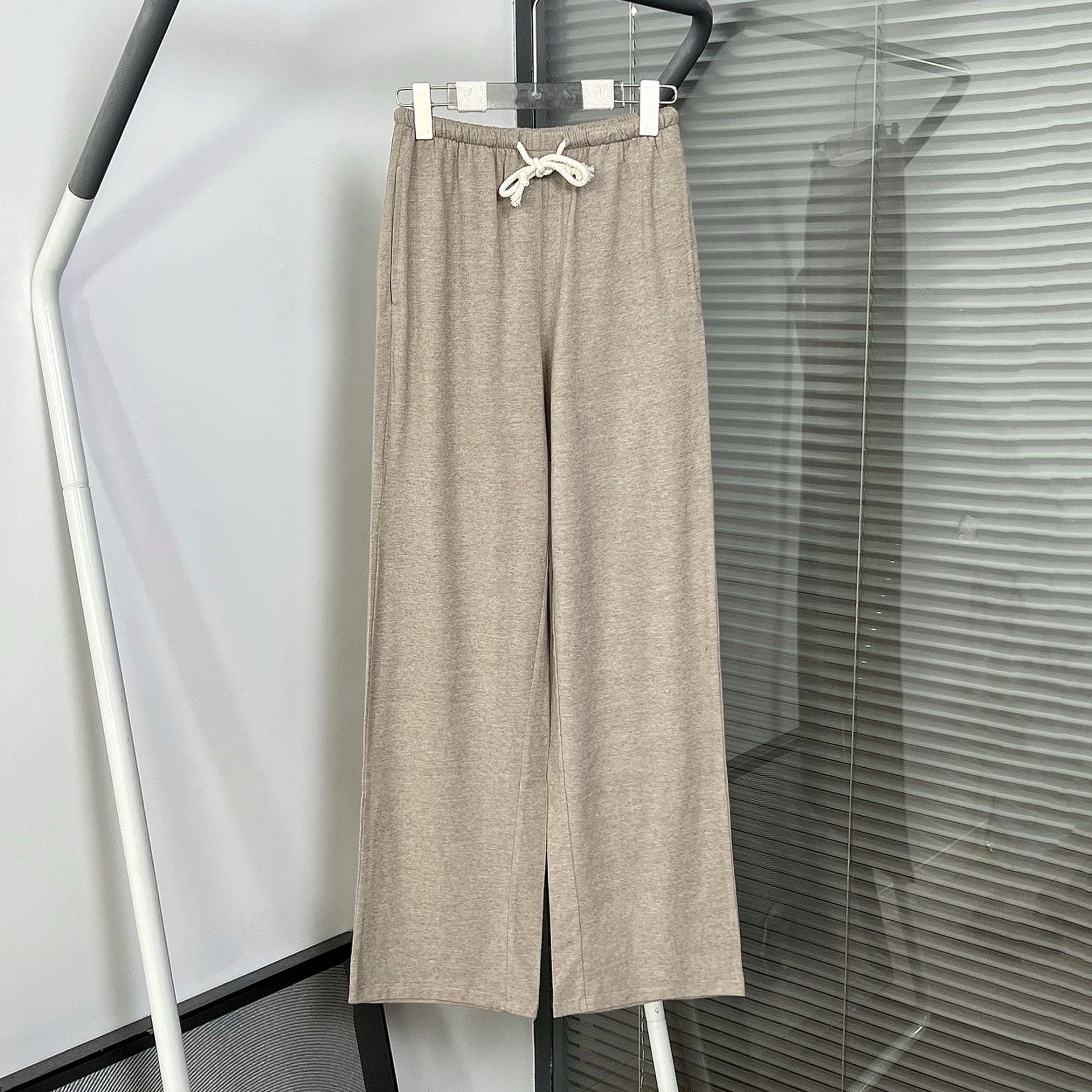 

HOUSE26 Early Spring Brushed Modal Cotton High Waist Straight Pants for Women with Elastic Waistband & Drawstring XS хаки