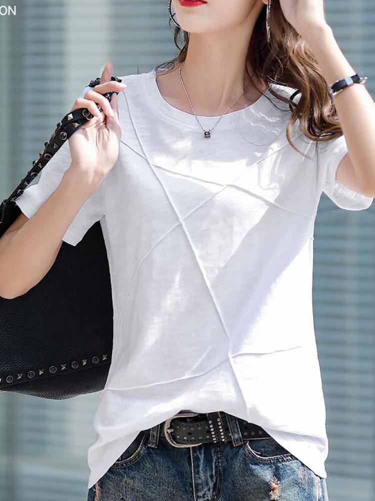 Summer Slim Cotton Bamboo T-Shirts Women O-Neck Short Sleeve Ribbed Tshirts Female Casual Solid Color Tops