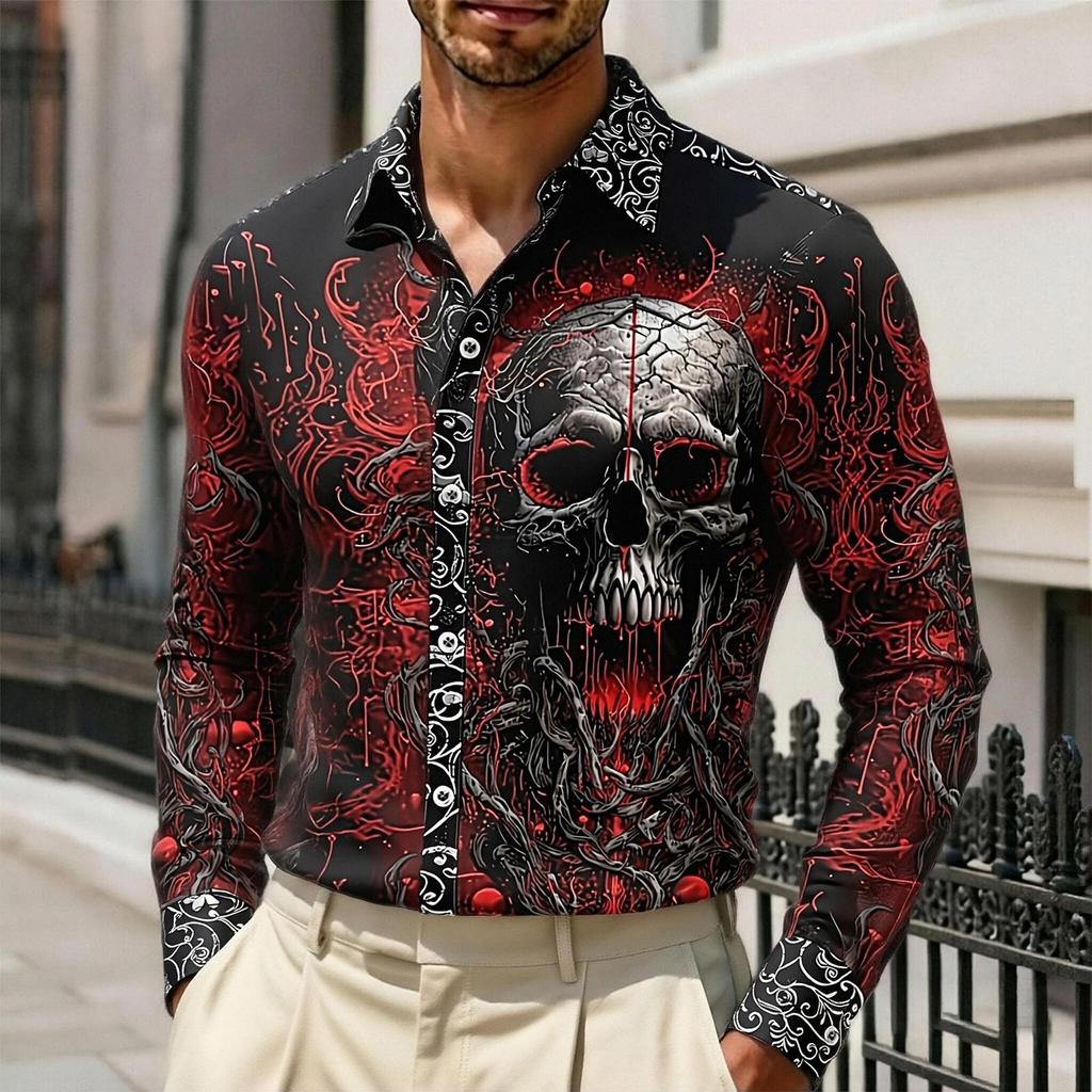 Men's Gothic Printed Long Sleeve Shirt
