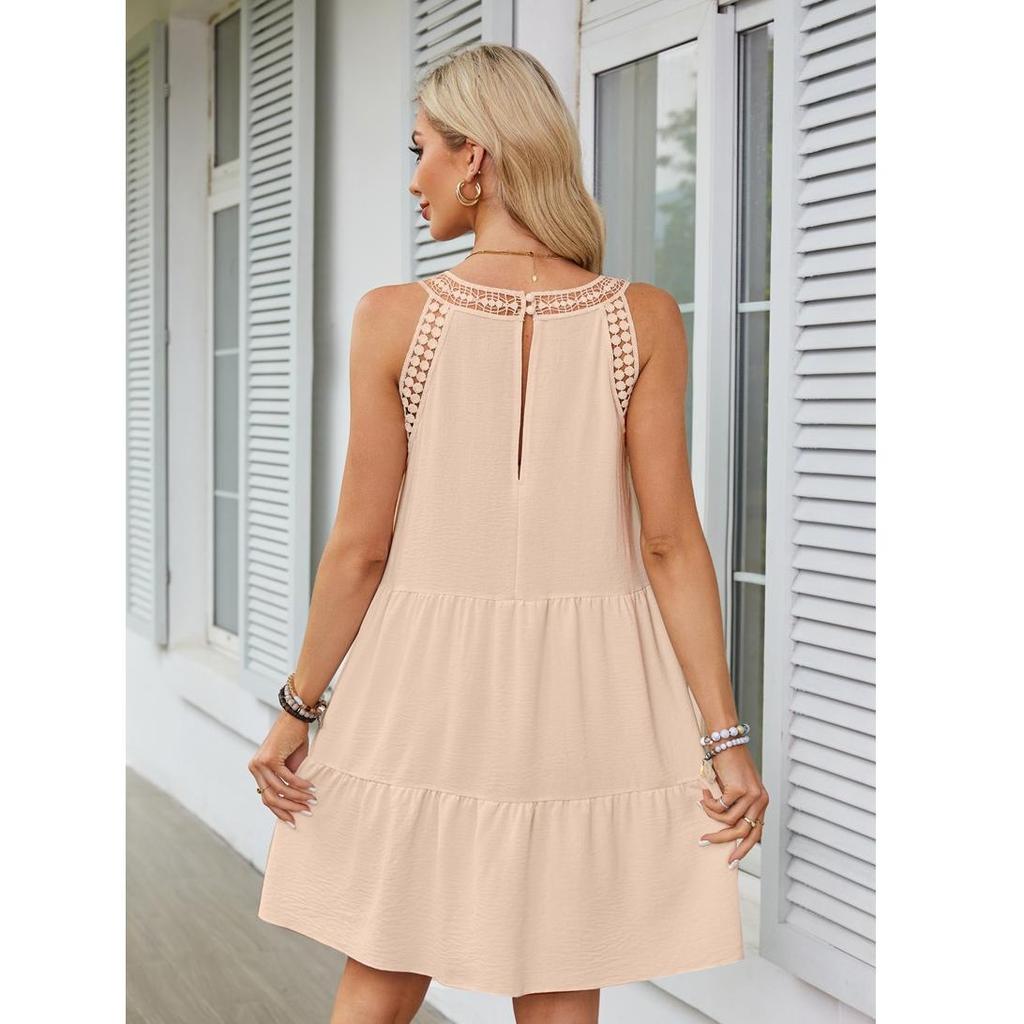 Plus-size Summer Solid Color Floral Dress Summer Sleeveless Slim Shirt Big Hem Loose Beach Party Elegant Dresses Nighty S-2XL
