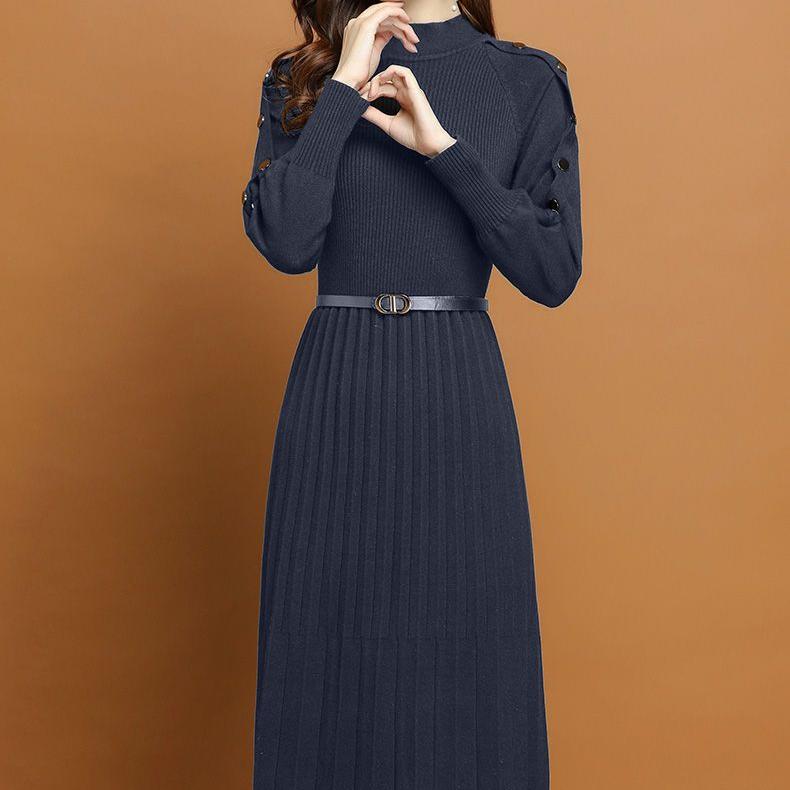 Autumn and Winter Innerwear Dresses Women's Long-sleeved Mid-length Knitted Dress Base Casual Sweater Dress Pullover
