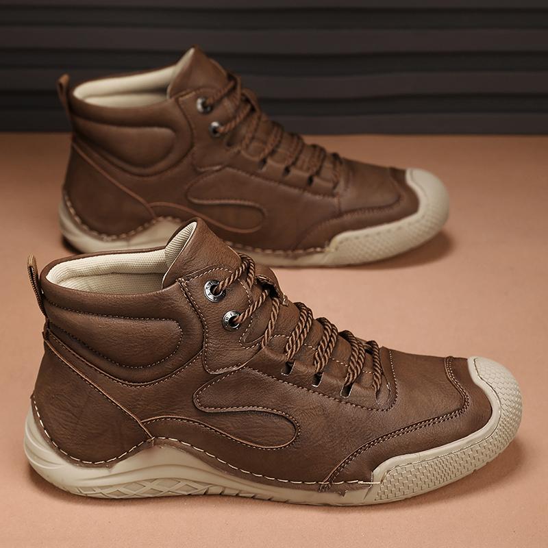 Hand-stitching Leather Men Boots Genuine Leather Casual Leather Shoes Men Ankle Boots