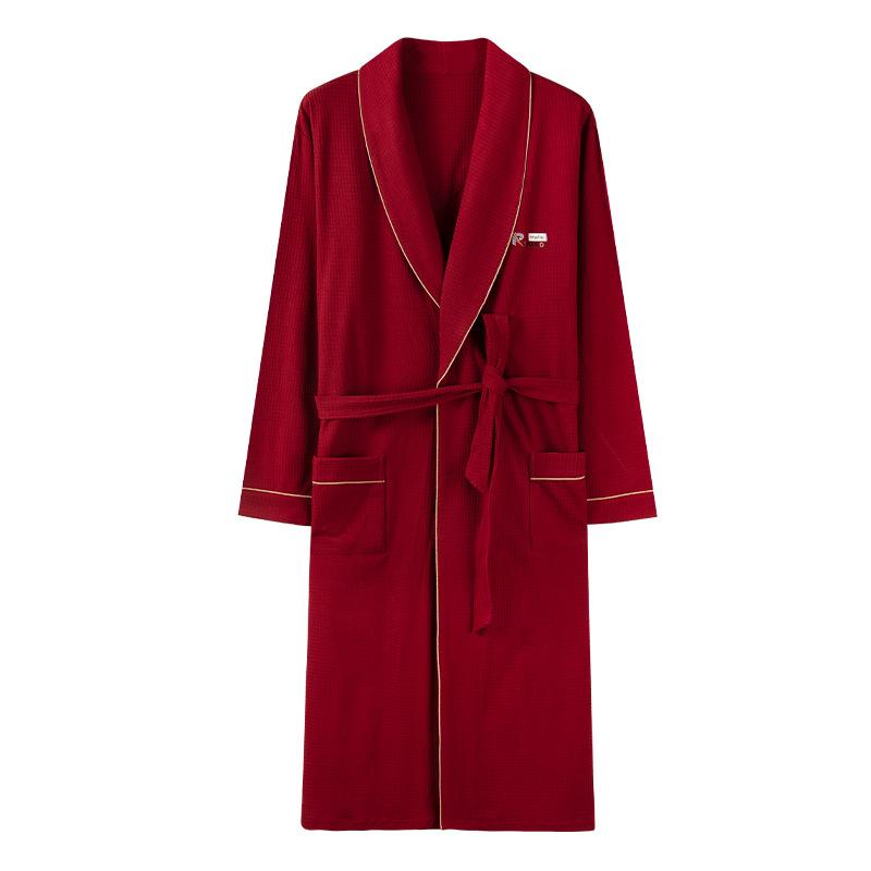 Couple Nightgown Women'S Spring And Autumn Pure Cotton Long-Sleeved Bathrobe Red Men'S Pajamas Couple Outfit