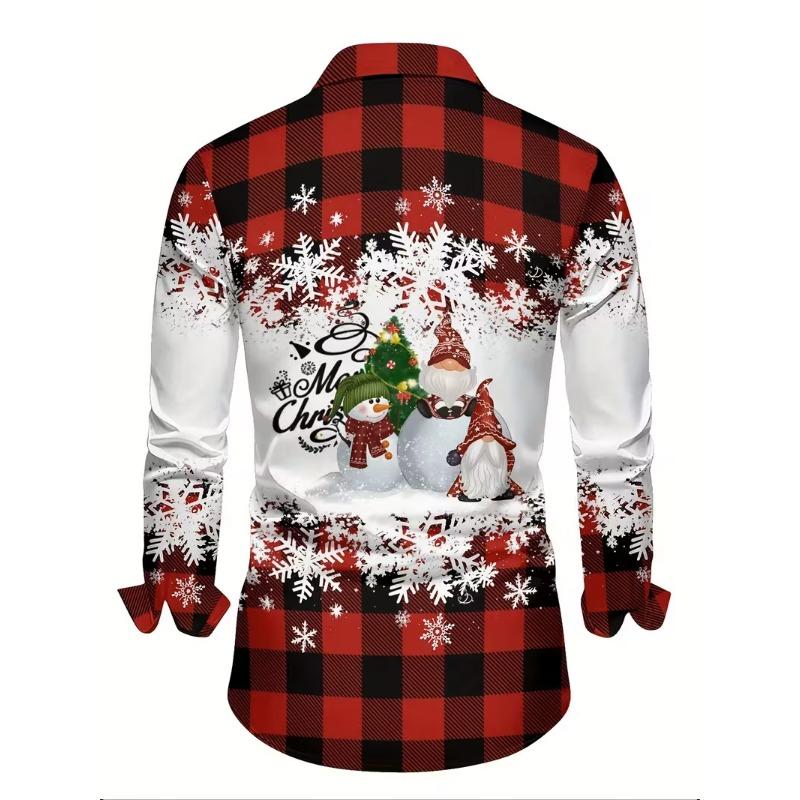 Pánské Vánoční košile s dlouhým rukávem a 3D digitálním potiskem, ležérní topy na podzim a zimu