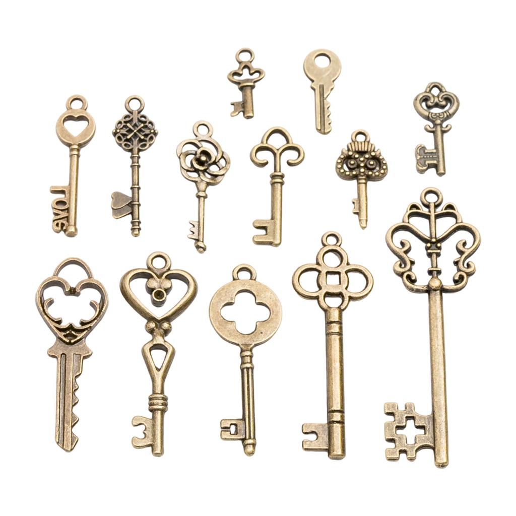 13pcs Assorted Vintages Style Keychain Pendants Random Metal Charms Retro Design for Keys Gift Ideas Decorative Items