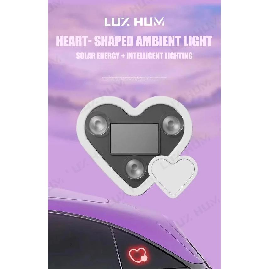 Solar Powered Car Neon Light Wireless Cute Double Heart Shaped Led Ambient Light Suction Cup Atmosphere Breathing Lamp