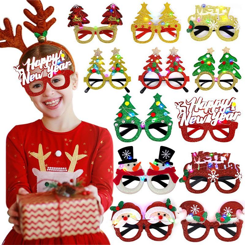 New Cartoon Cute Glowing Christmas Dress Up Glasses Christmas Led Glow Cartoon Glasses Frame Children's Toys Holiday Party Gifts