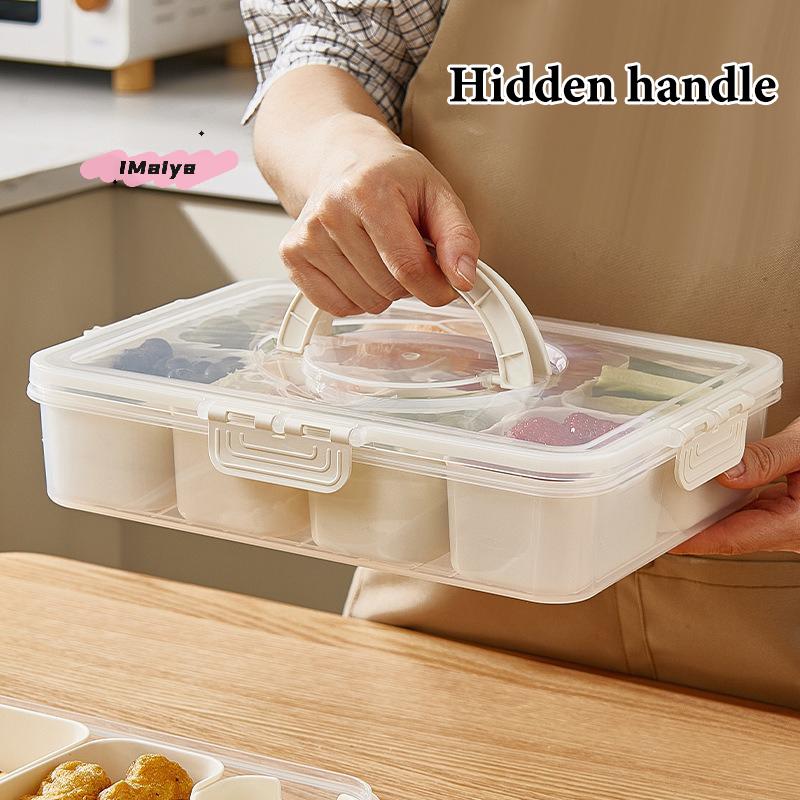 Rugged Portable Snack Food Box Container with Seasoning Divided Tray Lid And Handle 4/8 Snack Dividers for Easy Serving