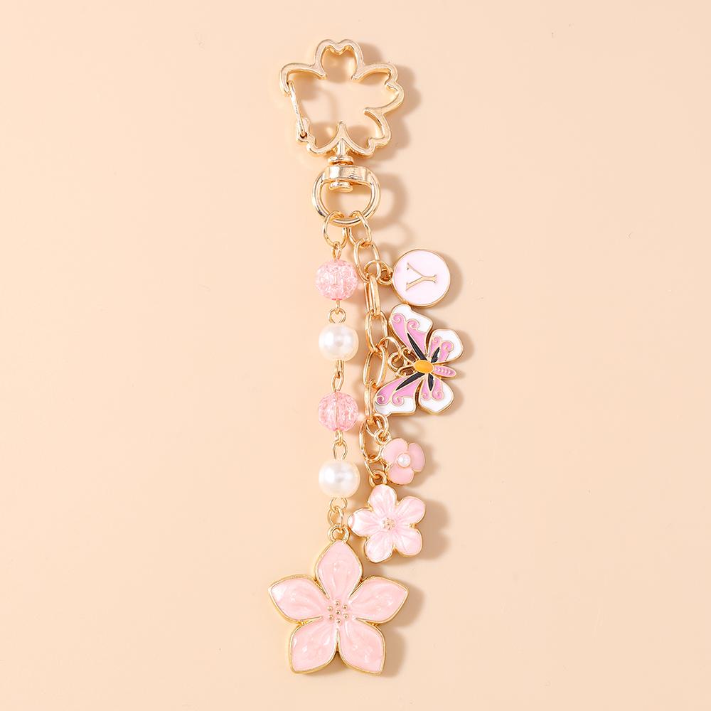 Fashion Enamel Flower Keychain Women Girls Pearl Key Ring Pendant for Handbag DIY Key Chain Jewelry Gift