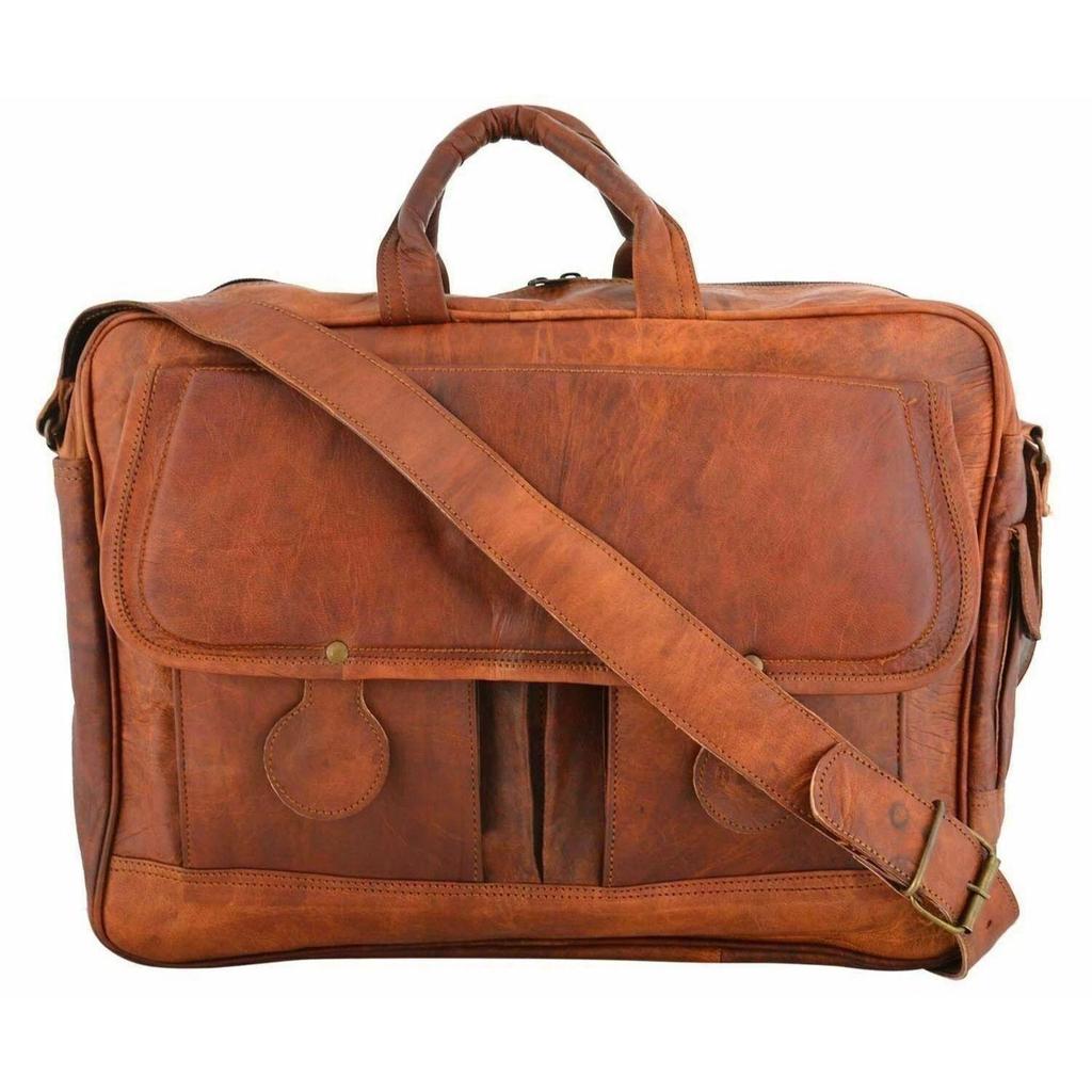 Menns ekte vintage brunt skinn messenger bag skulder laptop bag koffert