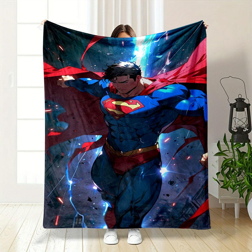 Dynamic Superhero Pose with Vibrant Lighting and a Flowing Red Cape. for All Seasons Blanket Lunch Break Throw Gift 75X95CM