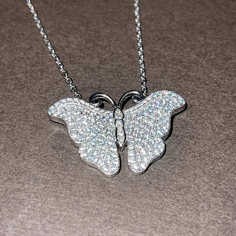 Full Micro Paved Curved Antenna Butterfly Pendant Women Cable Chain Clavicle Necklace