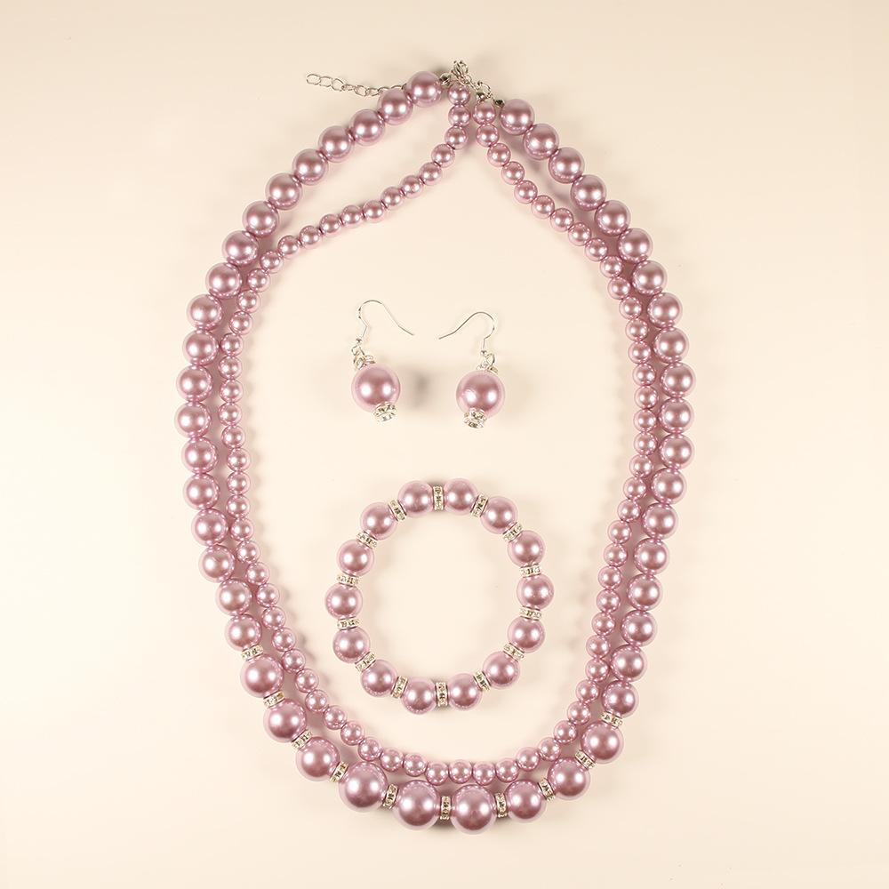 Hot Sale Bridal Jewelry Set Stylish Simple Handmade Imitation Pearl Beaded Necklace Bracelet Stud Earrings Women