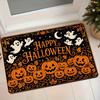 Halloween Themed Non-Slip Rug Suitable for Doorways, Machine Washable Flannel Entry Mat with Pumpkin & Print, Soft Dirt-Trapping Suitable for Entrance