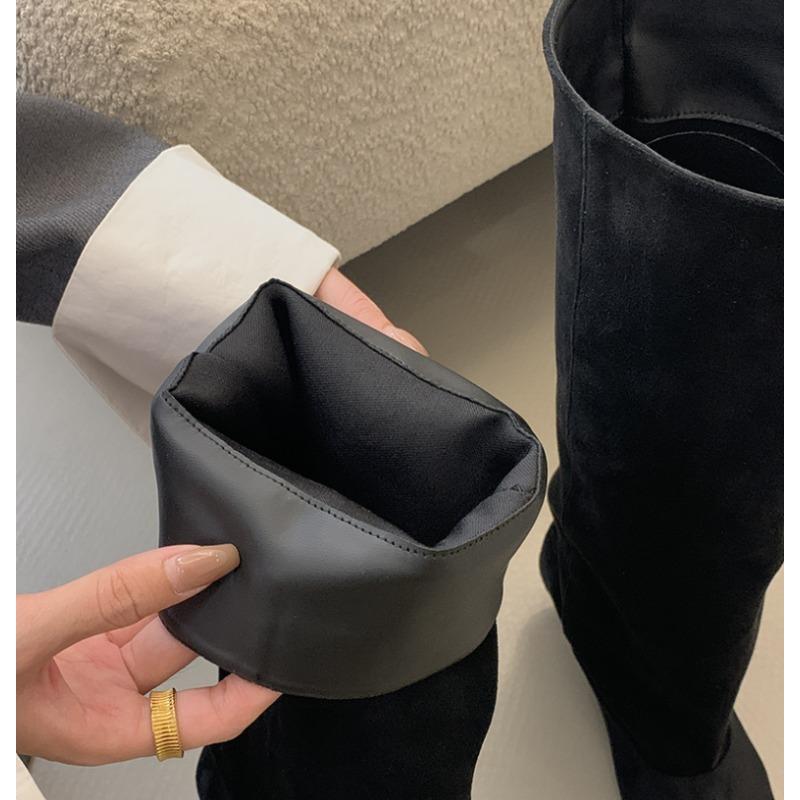 Autumn Winter Sexy Women Suede Knee-High Boots Street Style Pointed Toe Low Heels Cowboy Ladies Shoes Long Botas