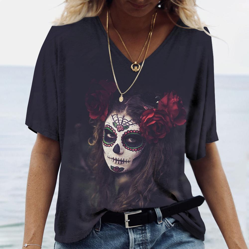 Ghostface Women's V-neck T-shirt 3D Printed Pet Dog Trendy Printed Short Sleeve T-shirt