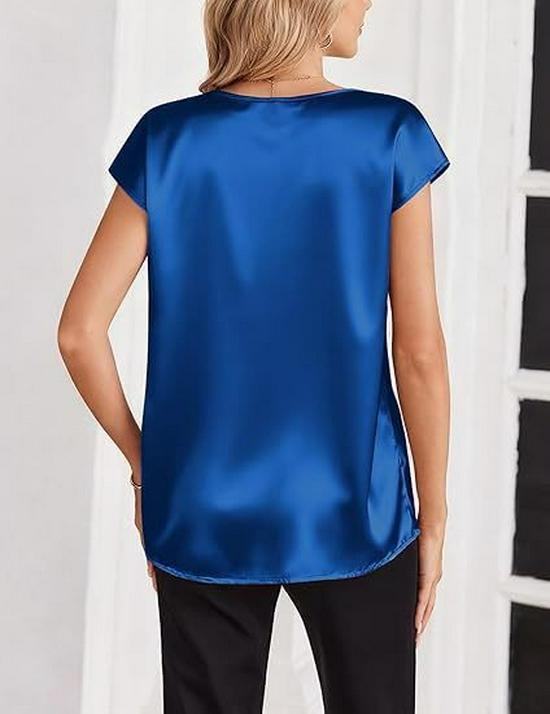 2026 Spring/Summer Solid Color V-neck Satin Casual Women's T-shirt