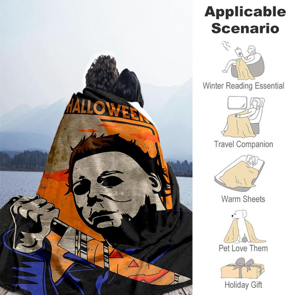 1PC Halloween Horror Outdoor Flannel Throw Blanket - HD Printed Lightweight Soft Warm All-Season Blanket for Sofa, Bed, Travel, Camping 061