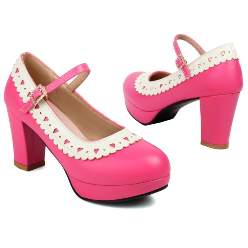 Fashion Elegant High Heels Pumps Lolitas Mary Janes Shoes Blue Pink Black Women's Heeled Party Office Wedding Shoes Large Size 45
