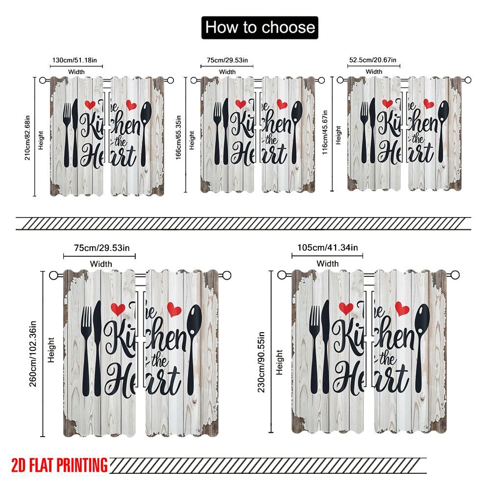 2pcs,2D plane printing Popular Curtains Heart of Kitchen Durable 100% Polyester Fabric (without rod) Decorations Inside Use for