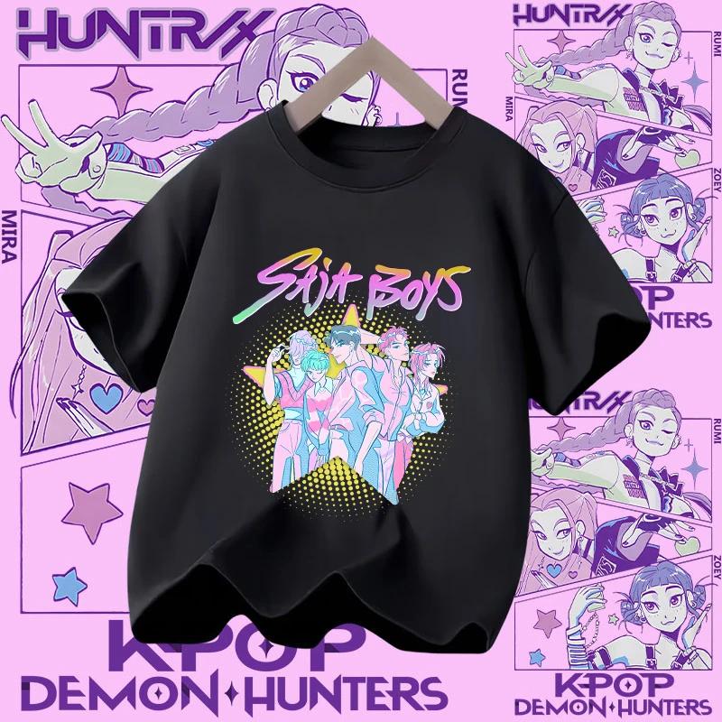 2026 new summer short-sleeved boys' casual shirt Polyester T-shirt for children aged 1-12, girls' sports shirt, K-pop Demon Hunter