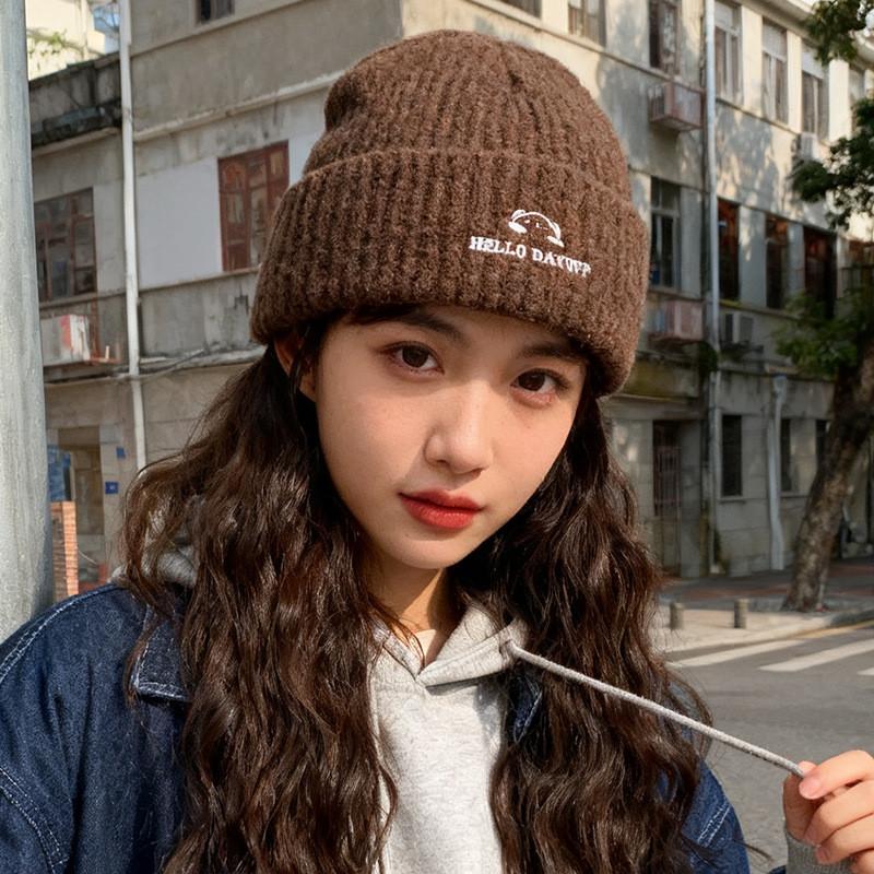 Knit Hat Women Autumn Winter Fashion Letter Embroidery Warm Beanie For Casual Wear