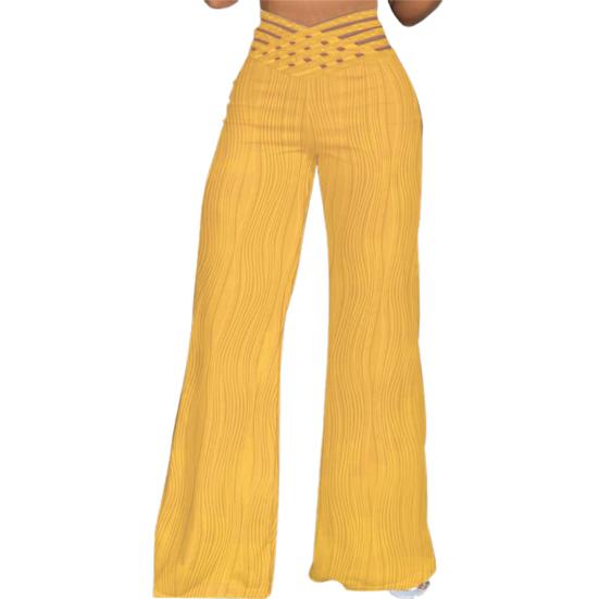 Calças Flare Plus Size para Mulheres V Crossover Cintura Alta Calças Boca de Sino Casuais Boho Jacquard