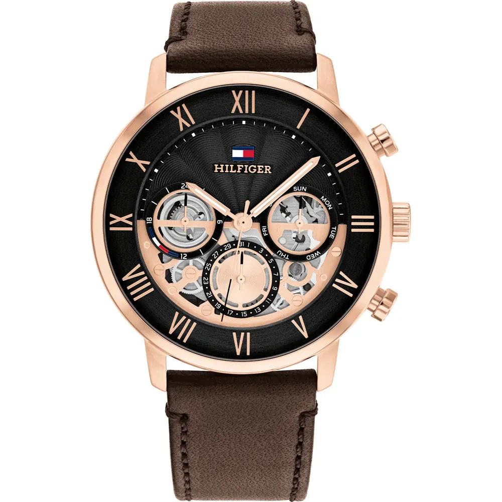 

Tommy Hilfiger Men s Chronograph Quartz Watch Black Dial Rose Gold Case Brown Leather Strap 1710566 коричневый