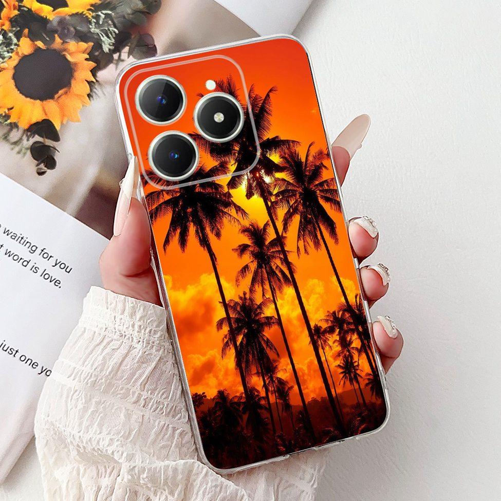 4G Clear For Realme Note 60 Case RMX3933 Luxury Butterfly Love Flowers Cool Lion Painted Phone Case For Realme Note 60X RMX3938