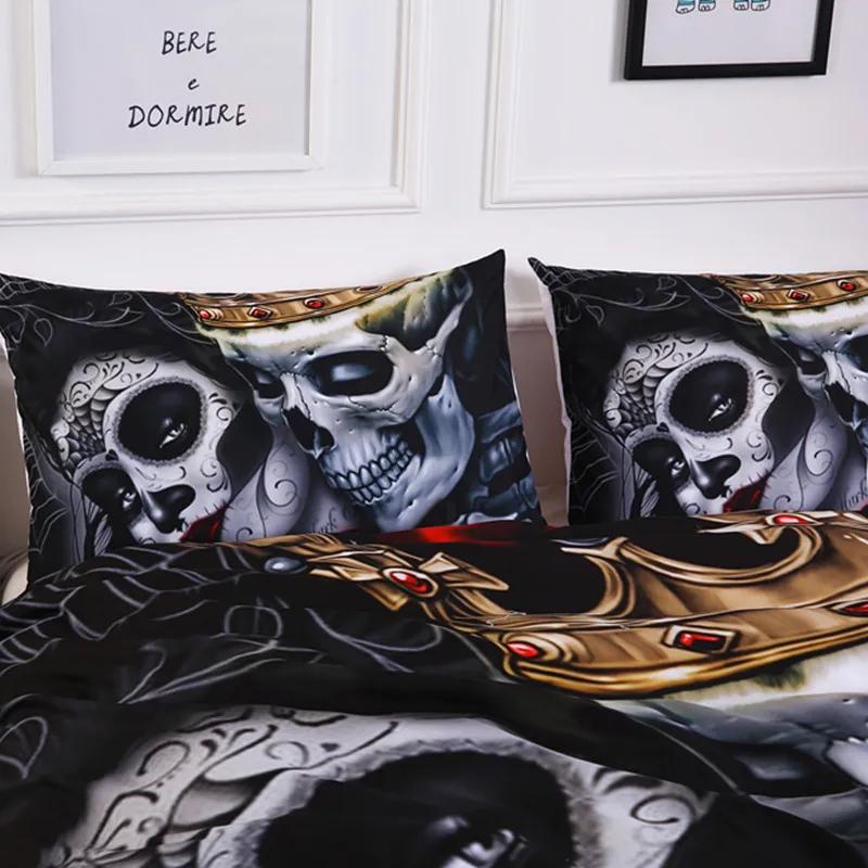 Σετ Κρεβατοκάμαρας Sugar Skull King Beauty Kiss Skull Πάπλωμα Σετ Κρεβατιού Μποέμ Πρίιτ Μαύρα Κλινοσκεπάσματα Queen Size Κρεβατοστρωσιά