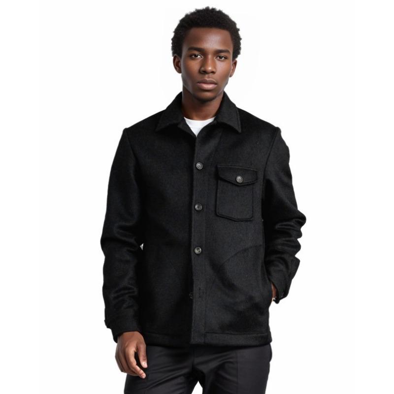 Autumn and Winter New Men's Clothing Multi-pocket Woolen Coat Single-breasted Solid-color Woolen Coat Trench Coat