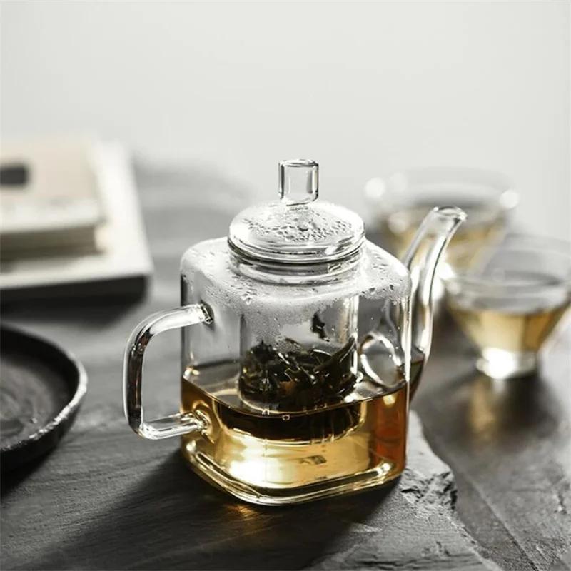 Premium Chinese Square Glass Teapot – Explosion-Proof, Heat-Resistant, Tea-Water Isolation