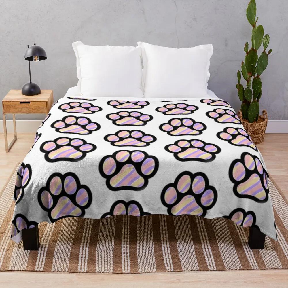 Footprint Flannel Throw Blanket Cute Kawaii Dog Footprint For Kid Girls Gift Lightweight Warm Soft King Queen Size For Couch Bed