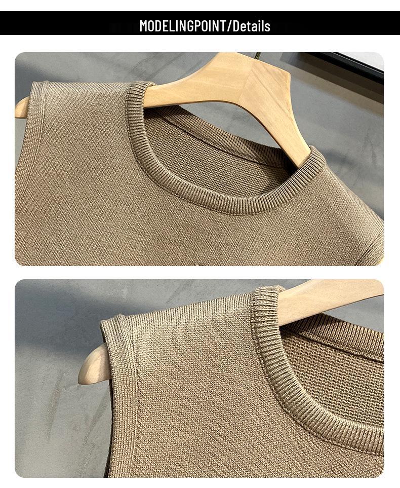 Men's Solid Color Sleeveless Knitted Sweater Vest - Round Neck, Thick, Autumn/Winter 2022 Collection