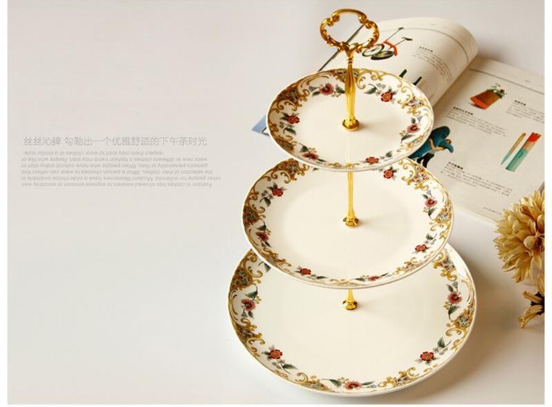 6+8+10inch, fine bone china floral cake stand,  nordic ceramic cake plate stand, gold plates, fruit plate, dish set, for buffet