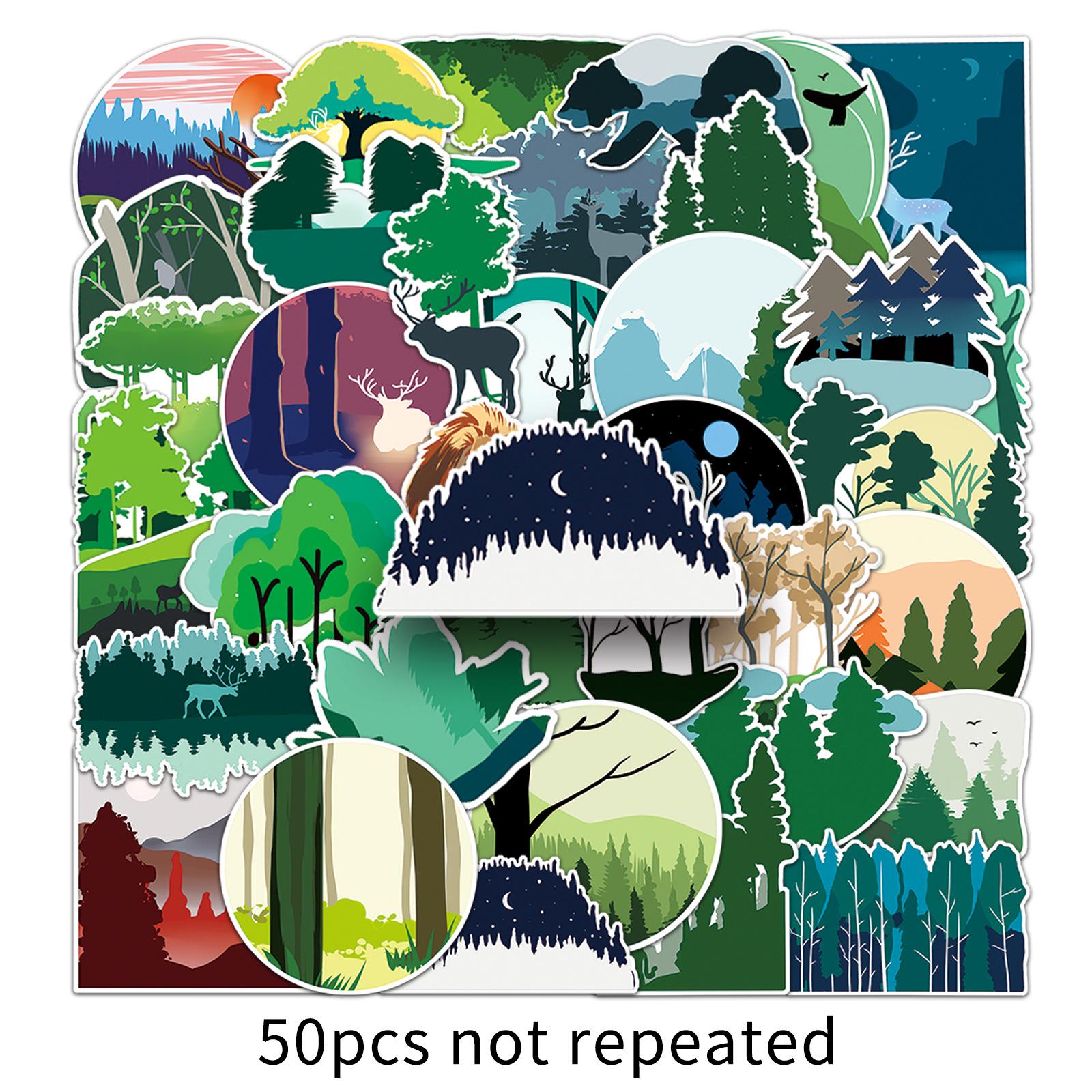 50 Original Forest Stickers: Hand-Painted Plant and Wood Designs for Notebooks