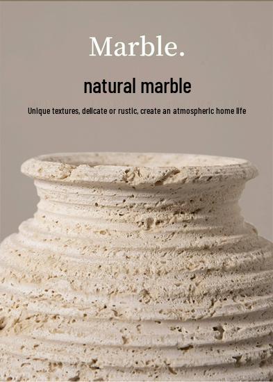 Haihong Yalin Wabi-Sabi Travertine Faux Flower Vase - Light Luxury Decorative Ornament for Living Room Entrance