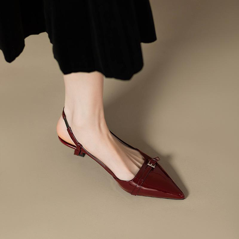 French pointed patent leather bag head sandals female summer fairy style retro versatile stiletto empty shoes